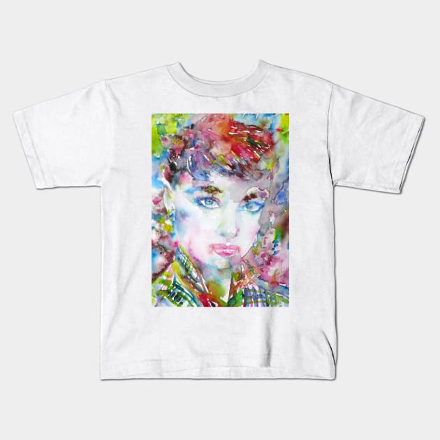 AUDREY HEPBURN watercolor portrait .7 Kids T-Shirt by lautir